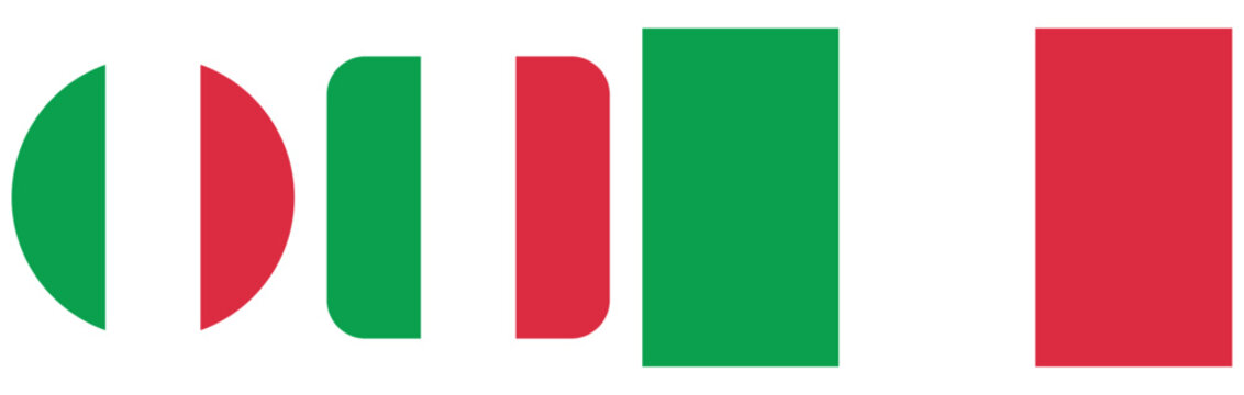 A set of icons depicting the flag of Italy, made in vector graphics and placed on a transparent background.