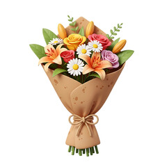 Colorful 3D Bouquet of Flowers Isolated PNG