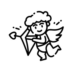 Cute Cupid Holding Bow and Heart Arrow Icon Valentine Day Line Art Illustration