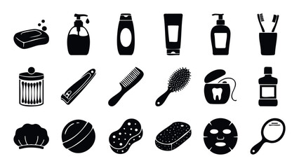 A comprehensive collection of everyday personal hygiene and selfcare products for bathing and grooming routines, ideal for health and beauty promotions