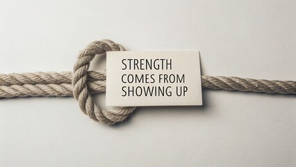 Close up of a rope knot with a motivational quote on a card