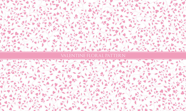 Seamless Ditsy Pink Heart Floral Pattern on White Background for Fabric