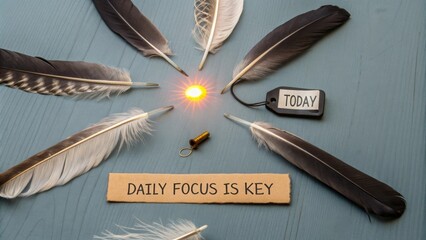 Overhead shot of feathers forming a circle with glowing light