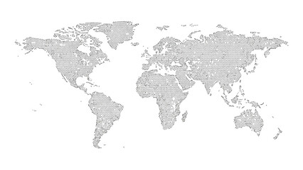 Obraz premium A world map comprised entirely of densely packed text and lettering