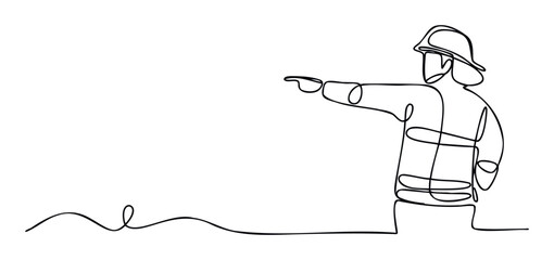 Continuous line drawing of a firefighter pointing direction, perfect for educational materials, safety guides, or fire prevention campaigns.