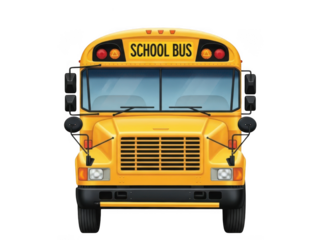 School bus front view isolated on transparent background