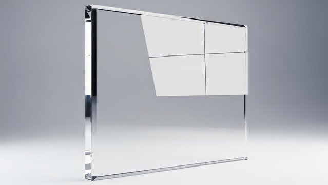 Glass wall partition with white panels and metal frame isolated on white background