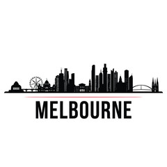Melbourne city skyline with iconic landmarks and ferris wheel silhouette
