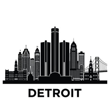 detroit city skyline with tall buildings and a bridge