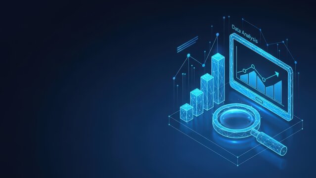 Digital data analytics presentation with growing business growth charts and interactive display on a futuristic technological background