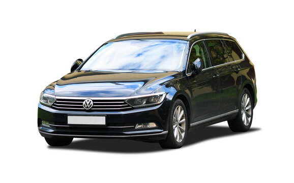 Black Volkswagen Passat Variant B8 station wagon on a white background.