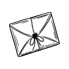 Closed envelope with a small heart seal and hand drawn decorative lines doodle