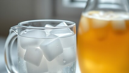 ouzo. A glass pitcher filled with iced ouzo and soda, condensation droplets on the cold surface. bar promotions, beverage menus, designed for product packaging and bar promotions.