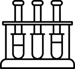 Test Tube Beaker Icon in Rack Line Drawing with Liquid Levels for Scientific Illustration
