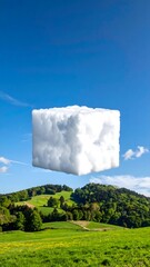 A fluffy white cloud shaped into cube.