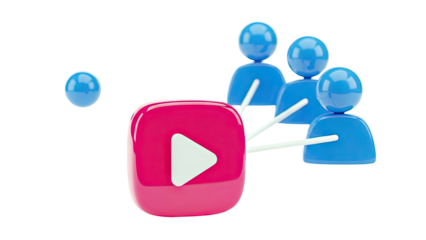 Play button icon connected to group of people icons