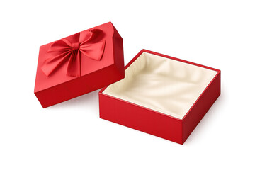 Open red gift box with silk lining, empty surprise