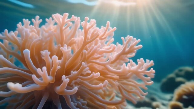 Vibrant coral formations basking in sunlit waters
