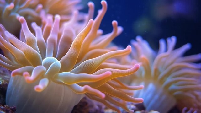Vibrant anemones with flowing tentacles in water