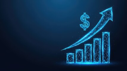 Digital graph showing financial growth and upward profit trend with dollar symbol