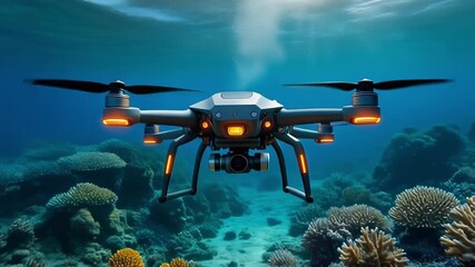 Underwater drone exploring vibrant coral reef
