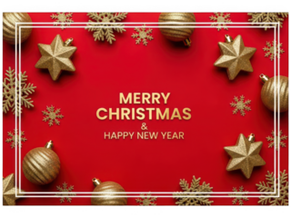 Elegant christmas and new year greeting card isolated on transparent background