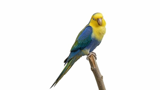 Beautiful Yellow Headed Parrot Perched on a Branch Isolated on White Background.