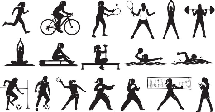 Female Sports and Fitness Silhouettes Collection Diverse Activities vector