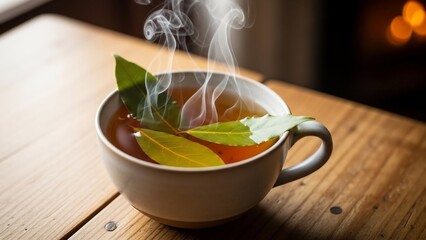 Steaming herbal tea cup