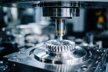 Advanced durability and efficiency testing of diamond tools inside a modern engineering laboratory with precision engineered components mounted on automated machinery for heavy industry innovation.