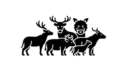 Obraz premium Wildlife Silhouette Collection: Deer, Stag, Wolf, Elk, Foal