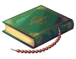 Islamic holy book with prayer beads isolated on transparent background isolated on transparent background