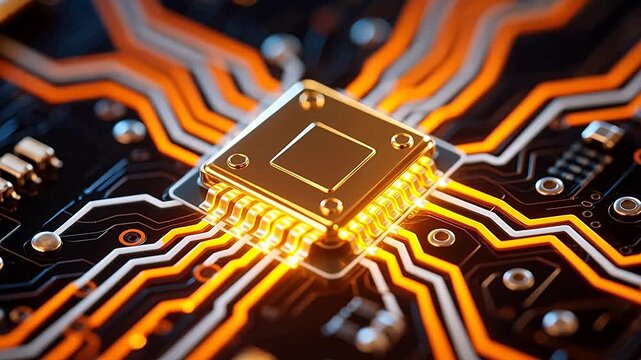 GoldenChiponOrange-BlackCircuitBoard