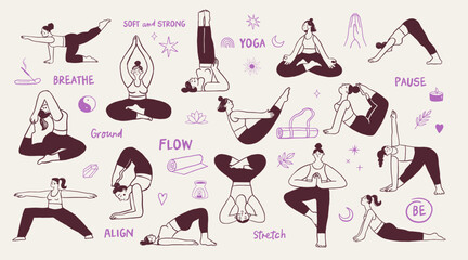 Obraz premium Hand drawn yoga pose horizontal inspirational poster