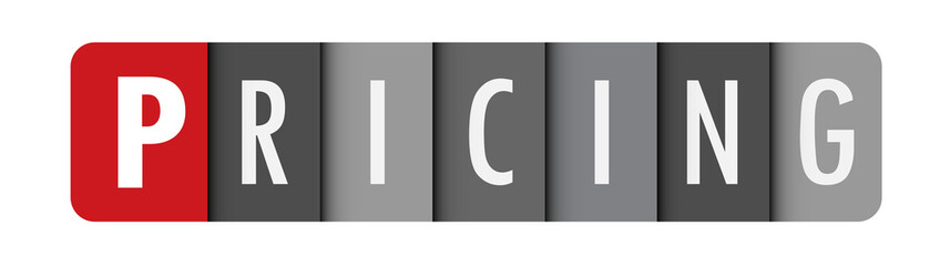 PRICING gray and red typography banner