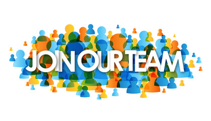 JOIN OUR TEAM typography banner with user profile icons on transparent background