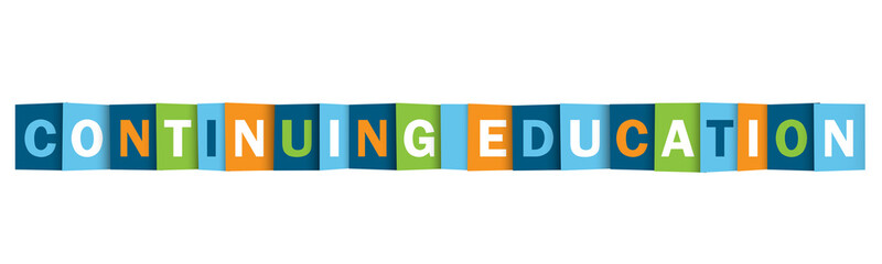 CONTINUING EDUCATION colorful typography banner on transparent background