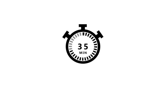 Black stopwatch displaying thirty-five minutes with a segmented progress ring on a clean white background, representing time elapsed or remaining for a task or event