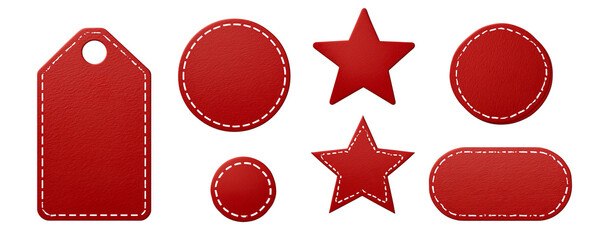 Set of Red Leather Shapes with Stitching