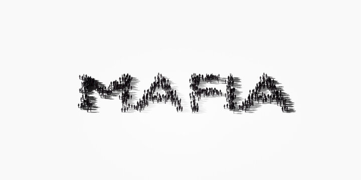 Crowd of people with MAFIA text isolated on white background. 3d render. 