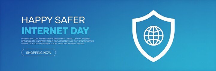 Happy safer internet day with a shield and globe icon
