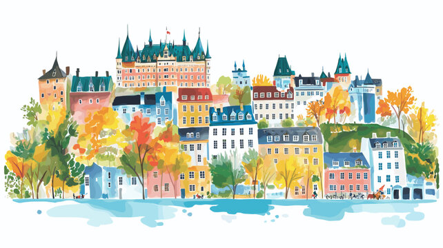 Old Quebec City. Old Quebec City hand drawn watercolor illustration