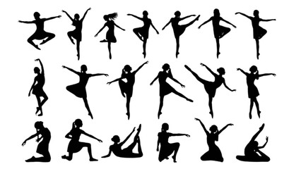 Elegant collection of dancer silhouettes showcasing various ballet and contemporary poses