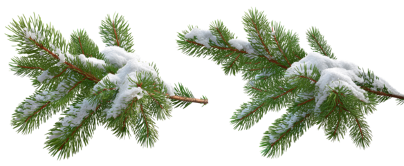 Snowy Pine Branches with Fresh Green Needles