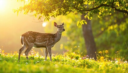 A beautiful fallow deer in nature under the sunlight