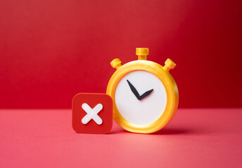 Stopwatch and cancellation sign. Exceeding deadlines and terms. Missed timing concept, contract breach, penalties and consequences of poor time management in business