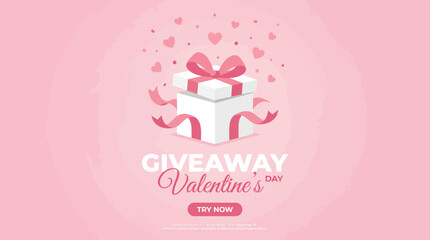 Valentine's Day Giveaway: Pink Gift Box with Ribbon and Hearts on a Soft Pink Background
