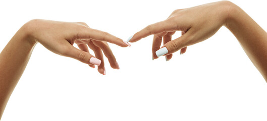 Pointing hands gesture showing direction on transparent background. Concept of navigation cue, instruction symbol, guidance element for interfaces, presentations, and digital user flows.