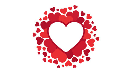 Romantic love concept: large white heart inside a red speech-bubble formed by numerous small red hearts, Valentine's Day graphic