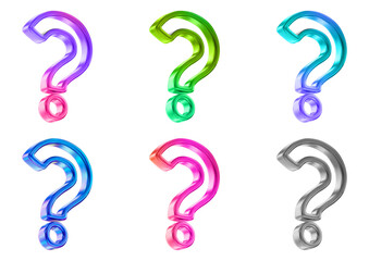 3d set holographic or neon question mark icon. Faq problem solution y2k symbol. Gradient mesh. Stock vector illustration on isolated background.